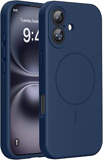 Miracase Compatible with iPhone 16 Case, Soft Microfiber Anti-Scratch Inner Lining Compatible with MagSafe, Liquid Silicone Case with Drop Protection for iPhone 16, Dark Blue