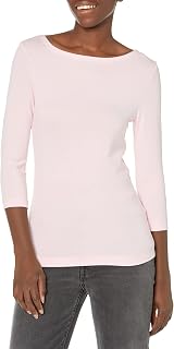 Amazon Essentials Women's T-Shirt with Boat Neck with 3/4 Sleeve Slim Fit