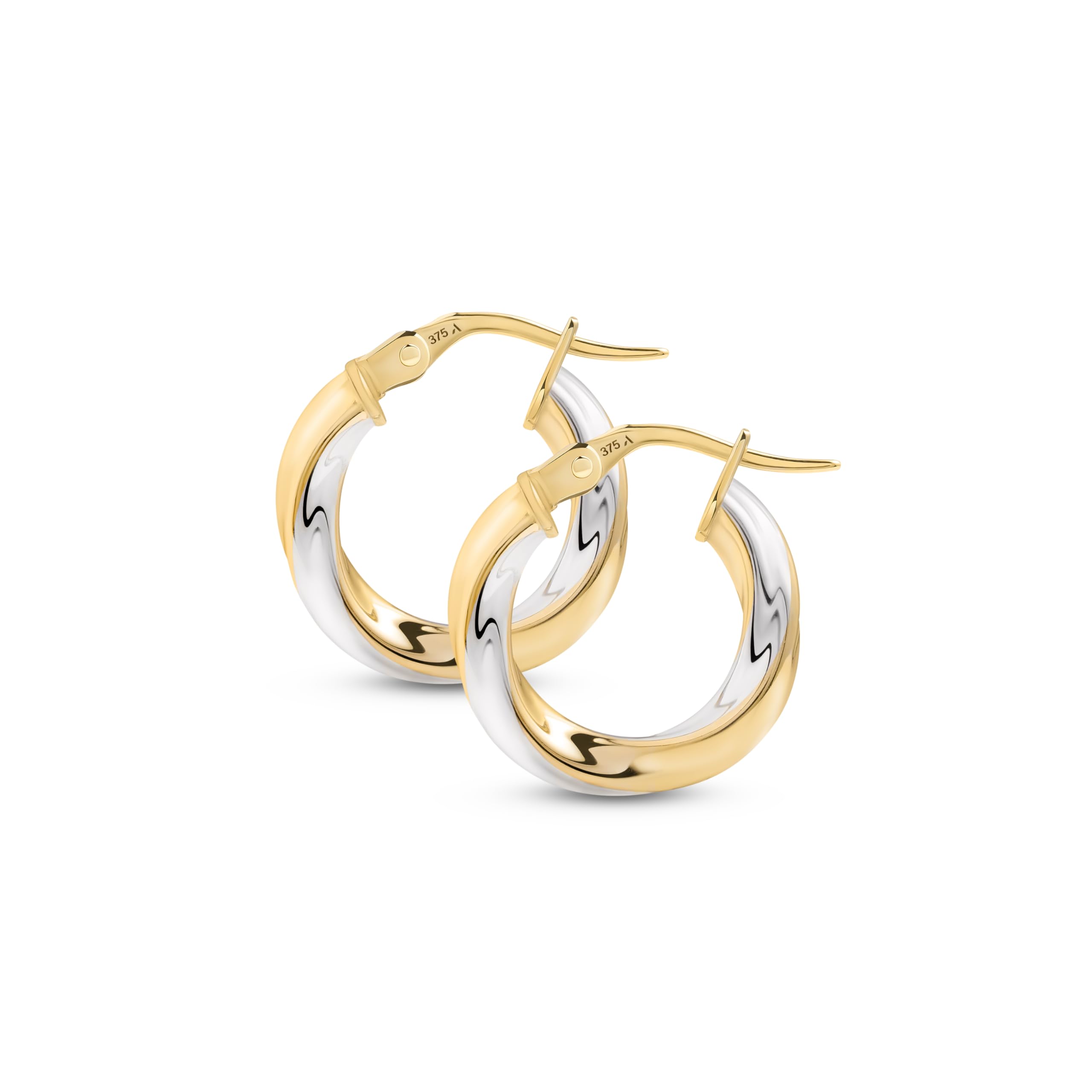 Amberta 9 and 14 Carat Gold Twisted Hoop Earrings for Women, Two-Tone Diamond-Cu