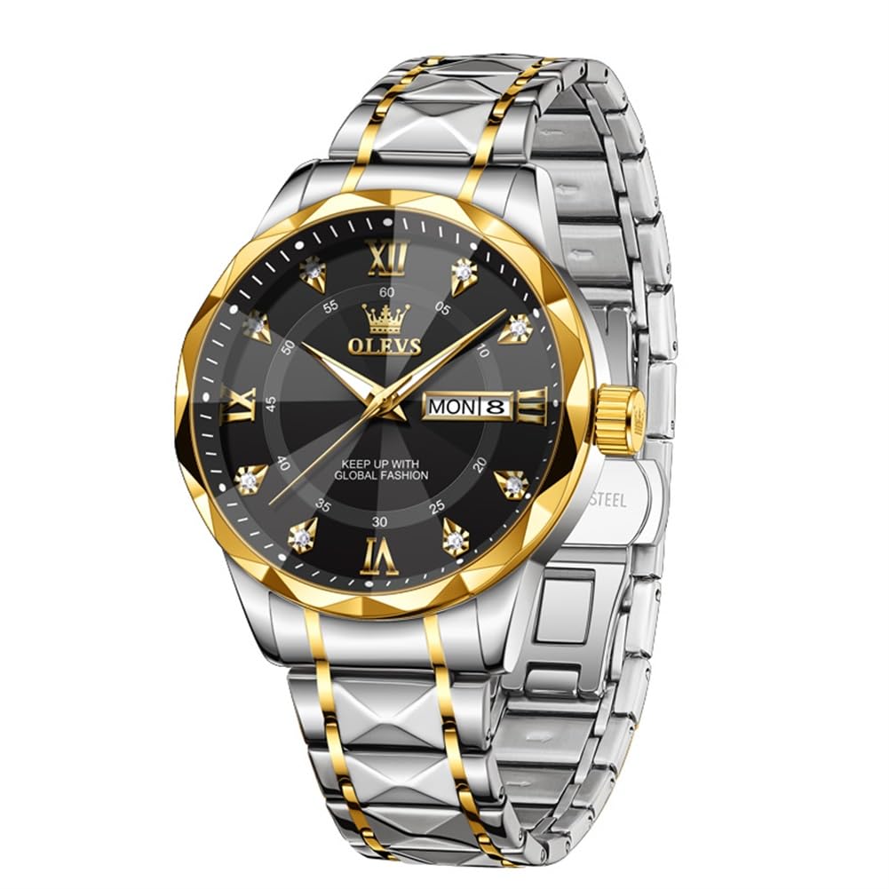 OLEVS Mens Watches Classic Silver Modern Watch Men Two Tone Stainless Steel Dres