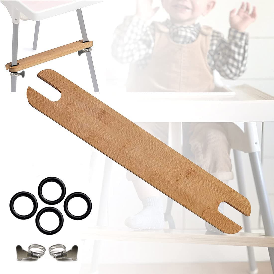 TLBB High Chair Footrest, Adjustable Height Natural Bamboo Baby Highchairs Pedal