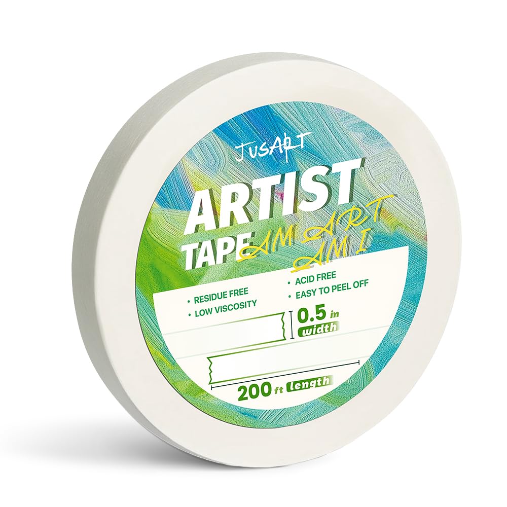 JusArt Artist Tape for Watercolor Paper, 1/2 inch Wide 200FT Long | For Masking,