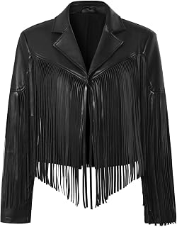 Women Fringe Faux Leather Jacket Western Cowgirl Jacket Tassel Crop Moto Top Country Concert Outfits