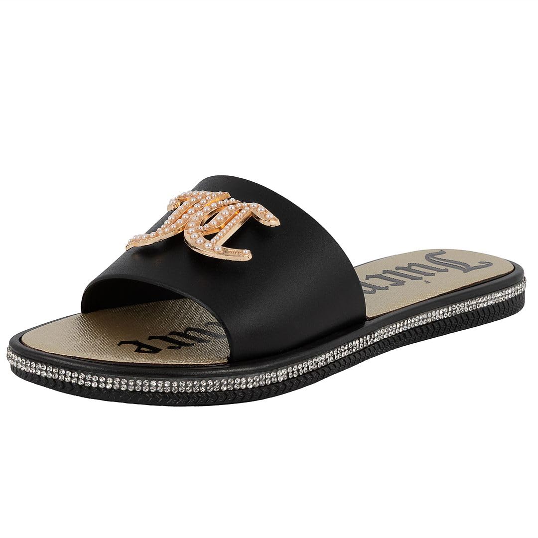 Juicy Couture Womens Slip On Sandals Glitter Bling Open Toe Sparkle Flats Summer