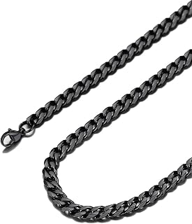 Suplight Cuban Link Chain for Men Women, 18K Gold Plated/Stainless Steel Black Miami Curb Cuban Chain Necklace, 3/6/9/12 mm 14-30 Inch Hip Hop Mens Jewelry, Send Gift Box