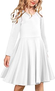 Arshiner Girls Long Sleeve Stretchy A line Twirly Skater School Party Dress