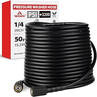 YAMATIC Pressure Washer Hose 50 FT 1/4", 3200 PSI, M22-14mm Females | Kink-Resistant Hose With Solid Brass Fittings Replacement For Ryobi Greenworks Troy-Bilt Craftsman, Black