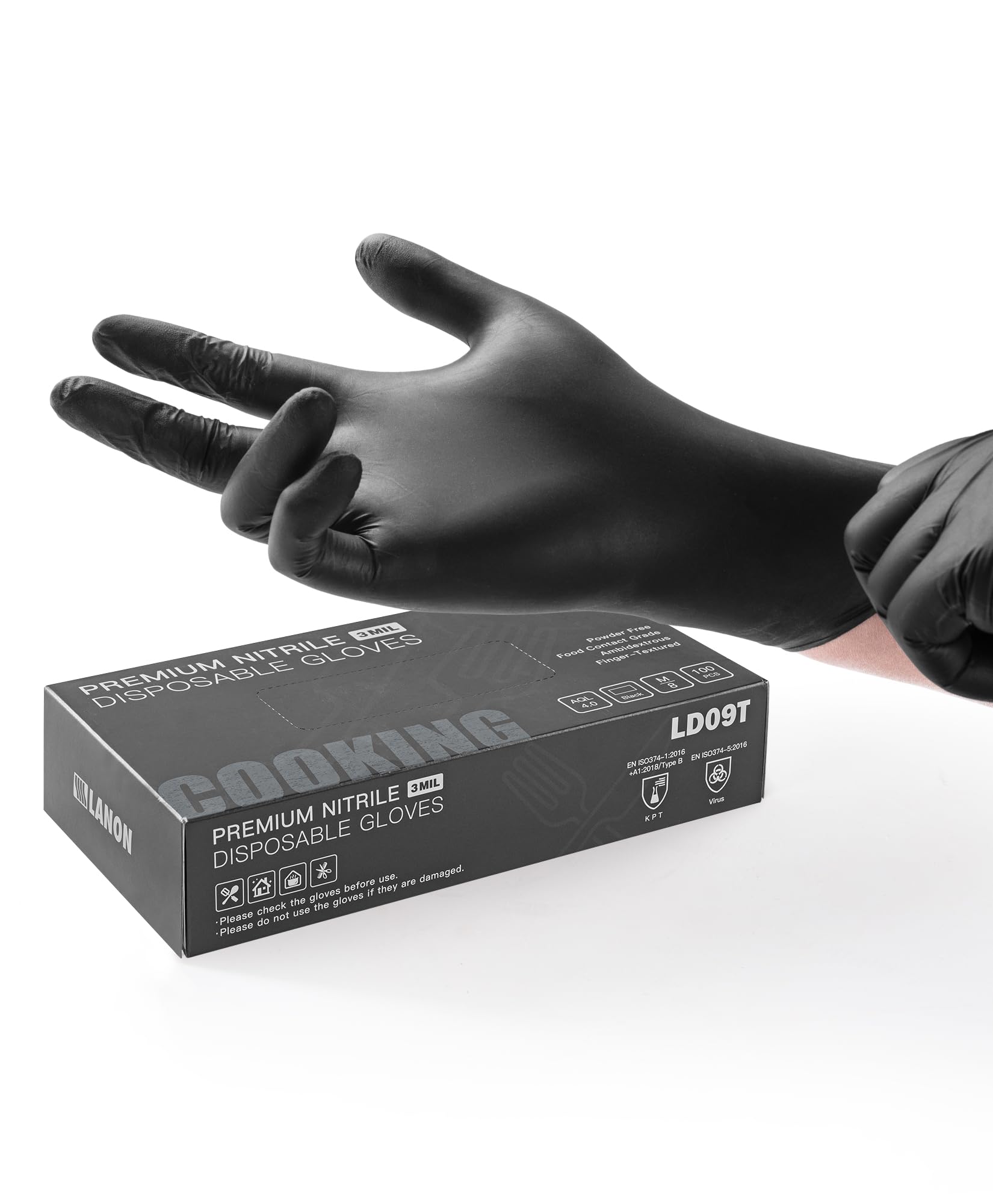LANON 3 Mil Nitrile Gloves Size S, Black Disposable Gloves, Food Grade, Mechanic