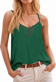 Yousify Womens Summer Tank Tops Lace Ribbed Knit Sleeveless Cami Shirts Casual Loose Fit Tunics