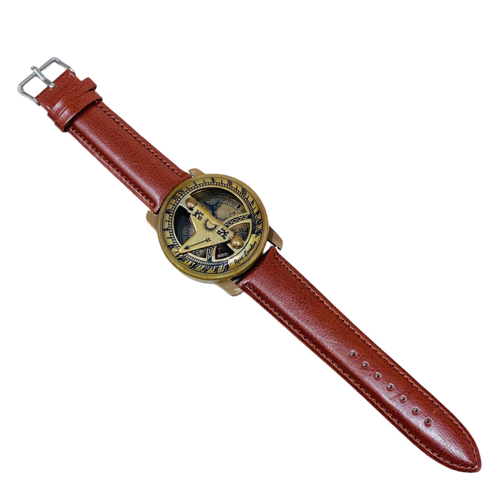 A S Handicrafts Sundial Compass Steampunk Sundial Clock Wrist Watch Brass Antiqu