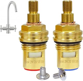 Ceramic Tap Cartridge Insert Valve Replacement Mixer Kitchen Quarter Turn | 1/2" BSP, 20 Spline Gland, 1/4 Turn, Brass Body, Ceramic Disc, 4mm Screw Fit, Fits Kitchen and Basin Taps, Hot and Cold Pair