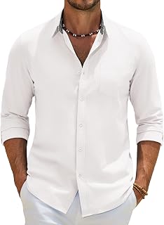 COOFANDY Mens Long Sleeve Shirts 100% Cotton Regular Fit Casual Business Shirt with Pocket Plaid Collar