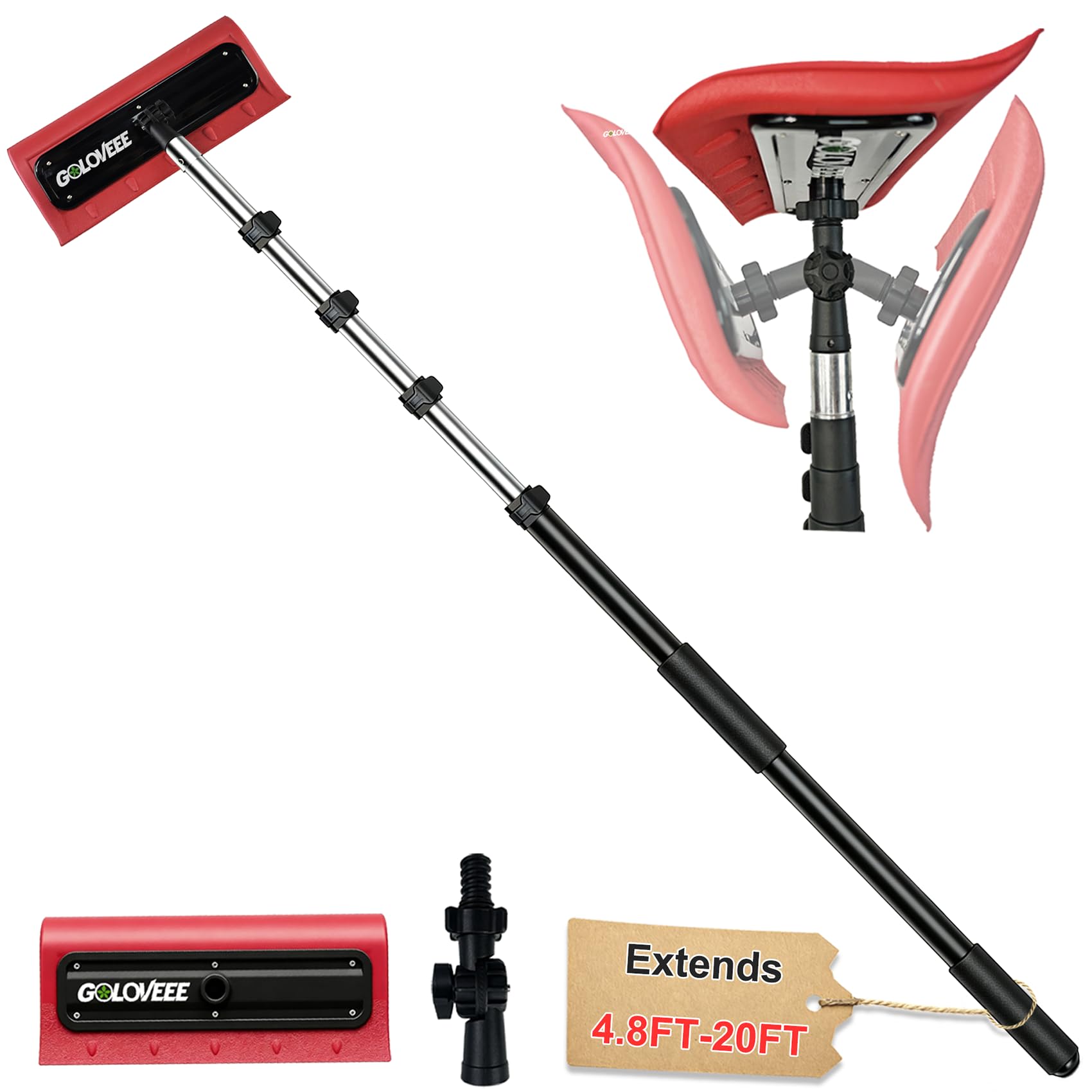 Telescoping Roof Rake for Snow Removal, 20FT Extendable Snow Rake, EVA Head | Ex