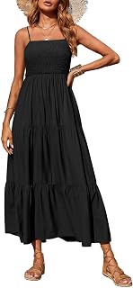 PRETTYGARDEN Women Summer Dress Maxi Casual Boho Sleeveless Spaghetti Strap Smock Long Tiered Beach Sun Dresses