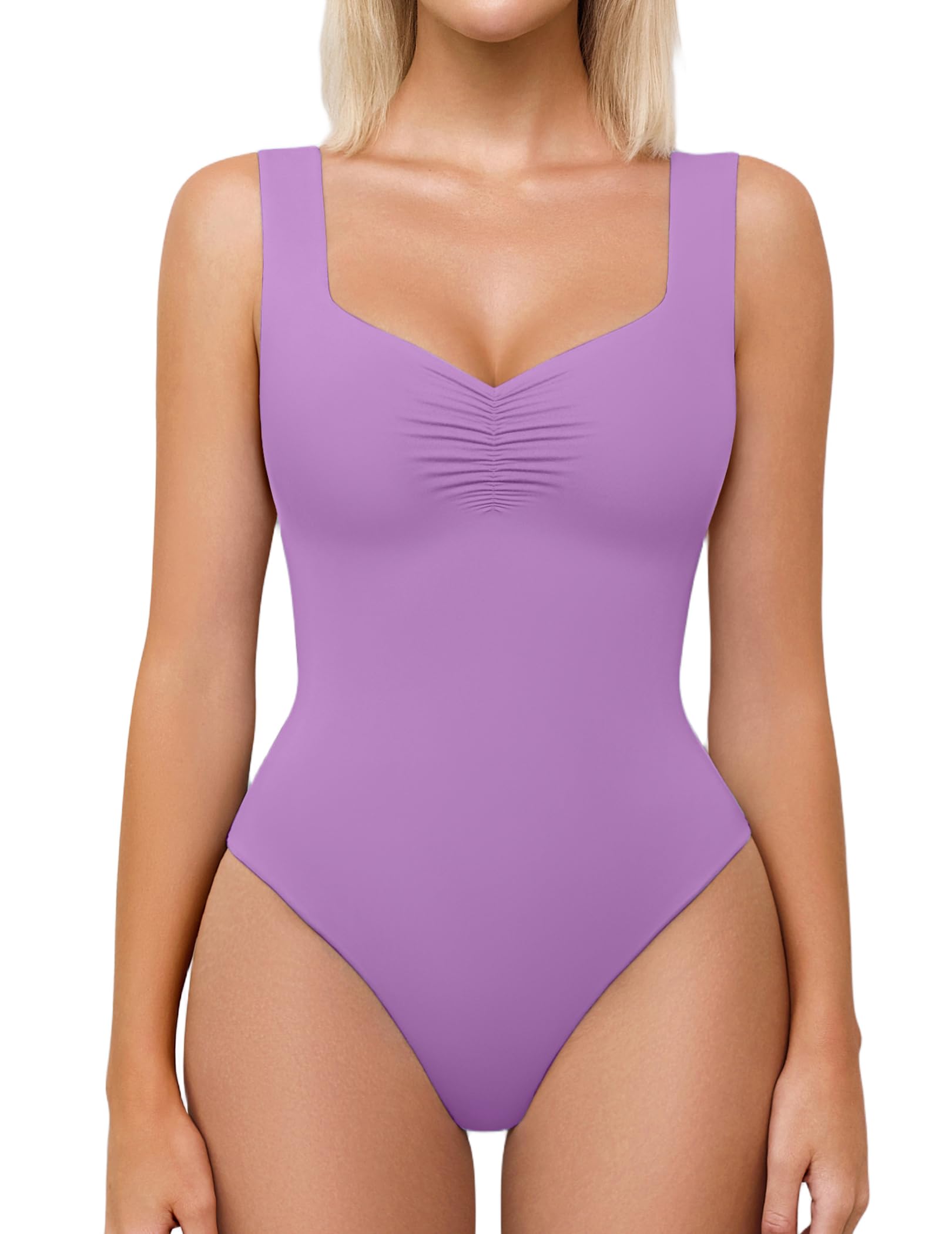 Avidlove Women's Sweetheart Neckline Ruched Body Suit Seamless Double Lining Tan