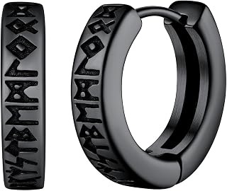 FaithHeart Viking Rune Stud Earrings for Men Women Stainless Steel Nordic Viking Rune Hoop Earrings Punk Style Piercing Earrings with Gift Box for Friends Husband