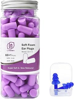 LYSIAN Soft Foam Ear Plugs for Sleeping, 60 Pairs, 38dB SNR, Purple | Ultra-soft noise reduction earplugs for snoring, shooting, study, work & travel; 38dB SNR, hearing protection