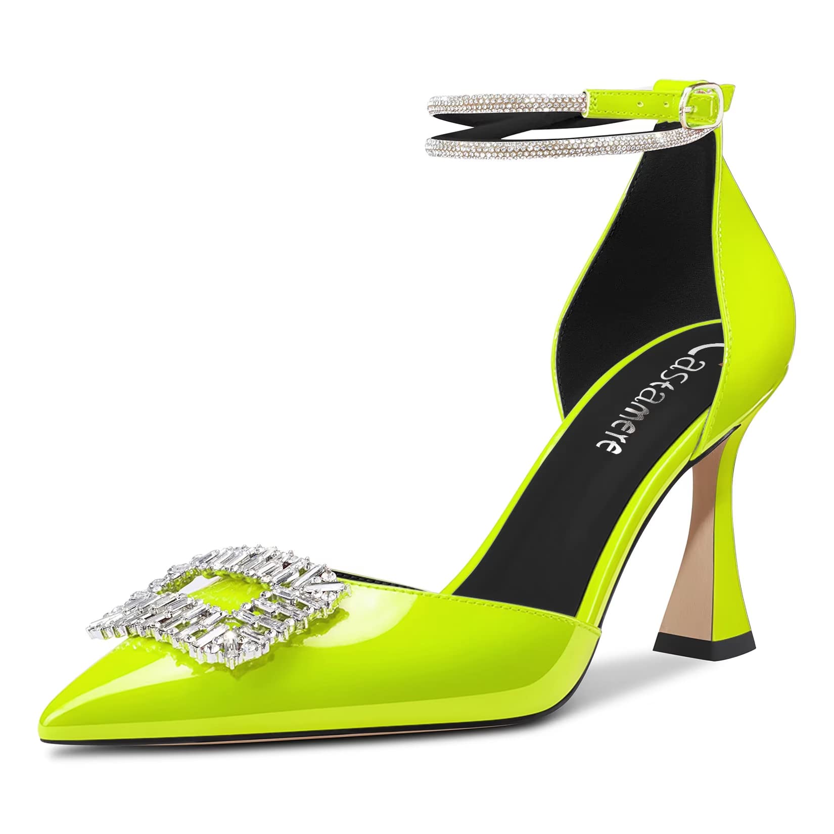 Castamere Women's High Chunky Wide Heel Ankle Strap Diamond Crystal Pointed Toe 
