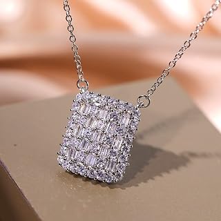 Geometry Pendant Necklace for Women Silver Plated Cubic Zirconia Choker Necklace Adjustable Fashion Trendy Dainty Simple Minimalism Rhinestone Jewelry Gift for Prom Wedding Brides