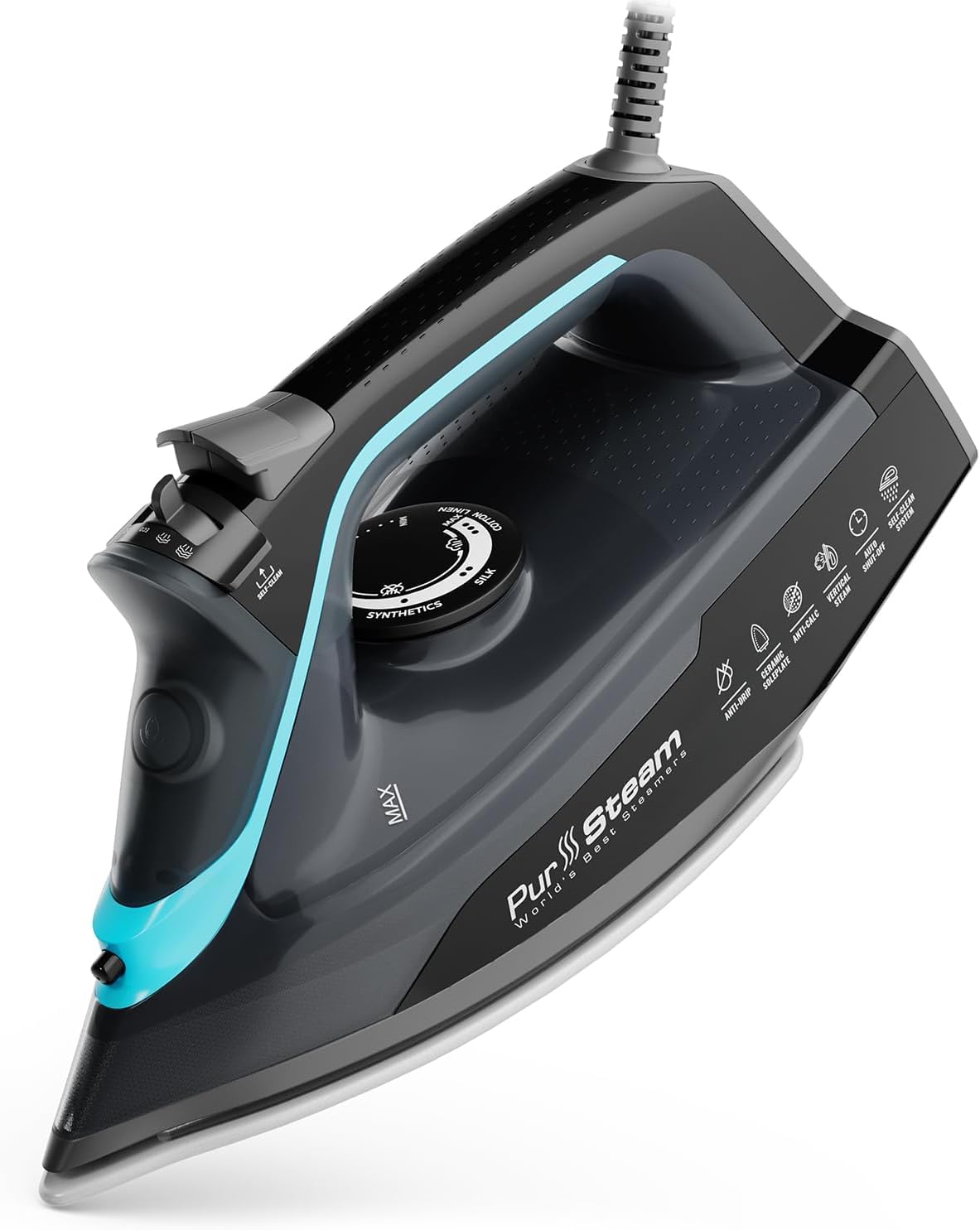 PurSteam SteamBurst+ Steam Iron, Ceramic Soleplate, Self-Clean, Anti Drip | 1750
