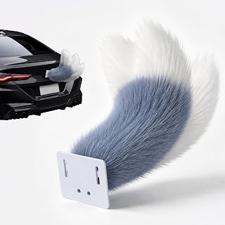 Remote Control Wagging Tail for Car - Rechargeable Plush Animal Moving Tail, USB Rechargeable, 3 Modes with Voice & Vibration Wagging, Universal Fit for Auto Trunk Bumper Decor (Blue & White)