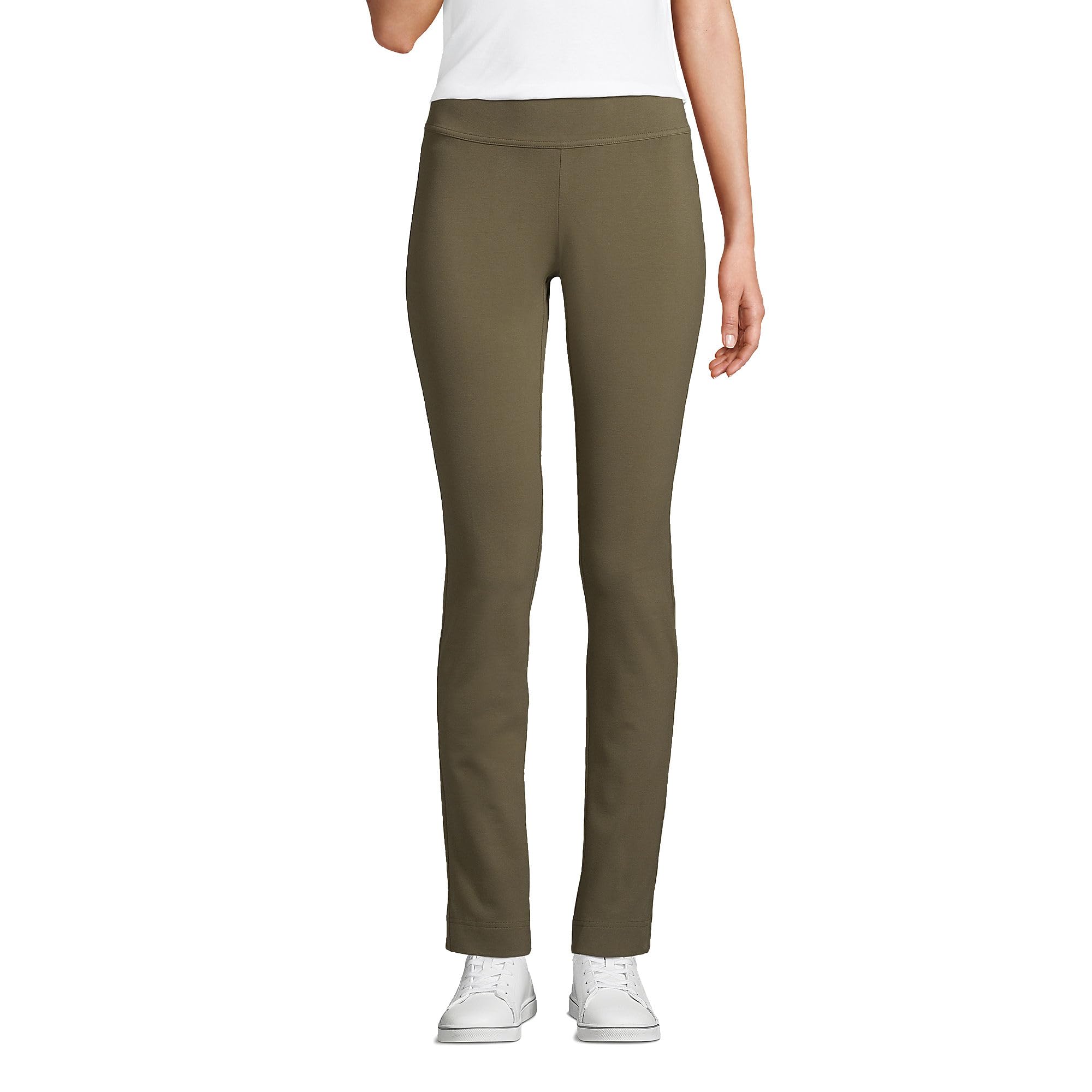 Lands' End - Pantaloni da donna a vita media, con elastico in vita, Muschio fore