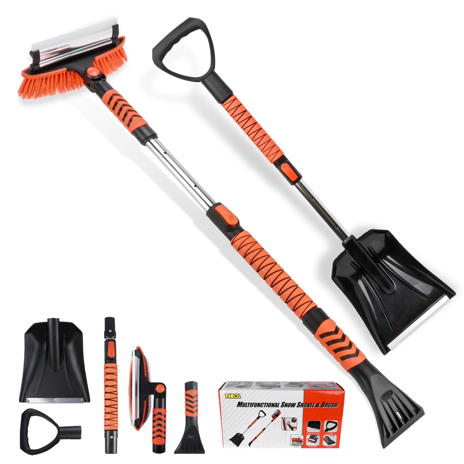 42'' Ice Scraper and Extendable Snow Brush Emergency Snow Shovel Snow Broom with
