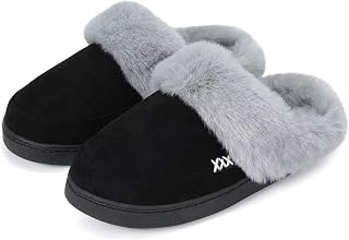 NineCiFun Women's and Men's Suede House Slippers Slip on Fuzzy Slippers with Faux Fur Lining Indoor Outdoor Home Shoes with Rubber Sole