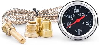 Dyno Racing 2" 52mm 12V Pointer Mechanical Water Temperature Temp Gauge (50-140℃,130-280℉),Yellow Light Car Meter with Sensor NPT 1/2, NPT 3/8, NPT 1/4, 1.8m Wire Length