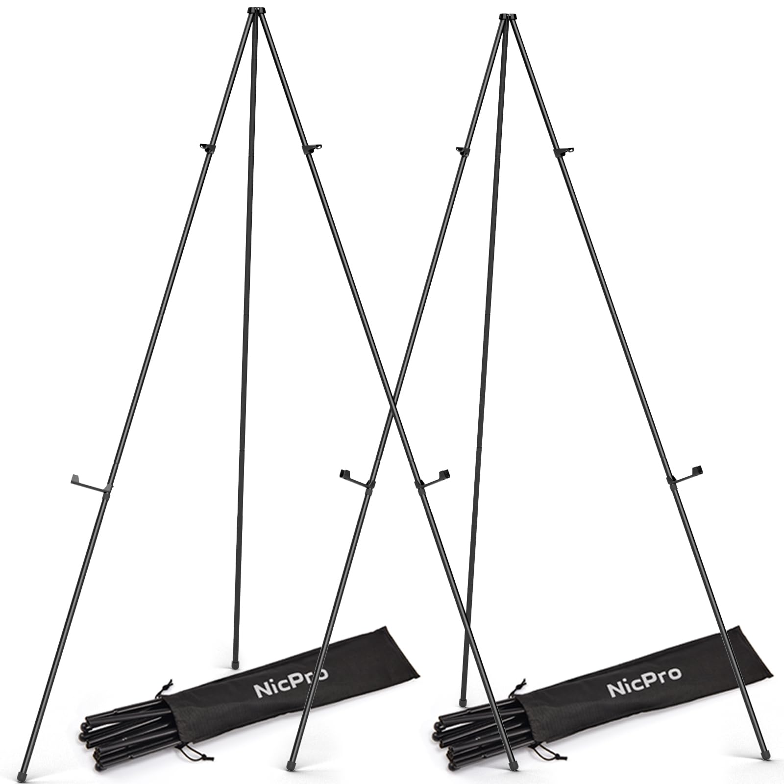 Nicpro Folding Easels for Display, 2 Pack Adjustable 63" Metal Floor Stand | Up 