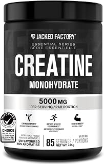 Jacked Factory Micronized Creatine Monohydrate Powder 425g - Canadian-Owned Informed Choice Certified for Increased Muscle Mass*, Improved Strength, Power, & Performance** - 85 Servings, Unflavoured