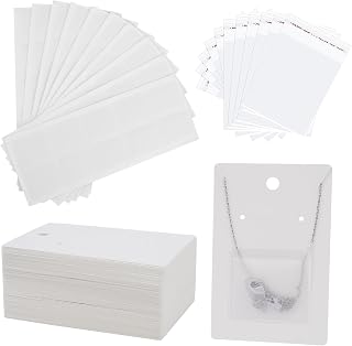 Temlum 100pcs Jewelry Display Cards with Adhesive Pouch & Clear Bag, White | Earring Necklace Card for Selling Jewelry, Packaging Supplies for Jewelry