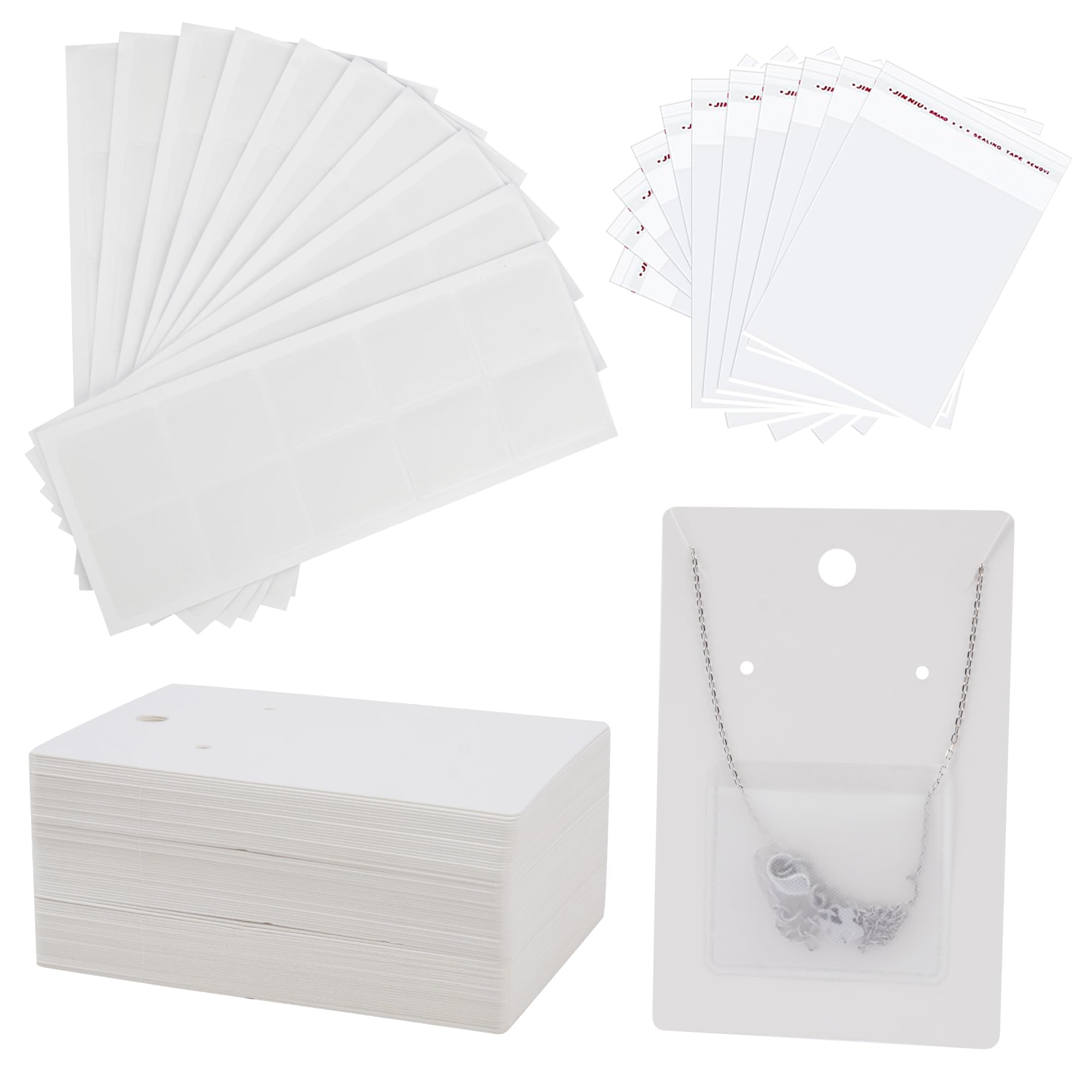 Temlum 100pcs Jewelry Display Cards with Adhesive Pouch & Clear Bag, White | Ear