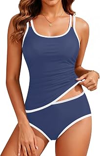 Yonique Two Piece Swimsuit Tummy Control Tankini Color Block Bathing Suits