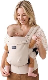 Momcozy Baby Carrier for 3-24M/3.2-20kg, Waist 64-127cm, Cotton Khaki | IHDI certified for healthy hip development, with X shaped back for balanced support and padded leg openings for comfort