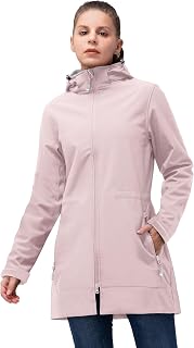 33,000ft Women's Long Softshell Jacket with Hood Fleece Lined Windproof Warm Waterproof Windproof