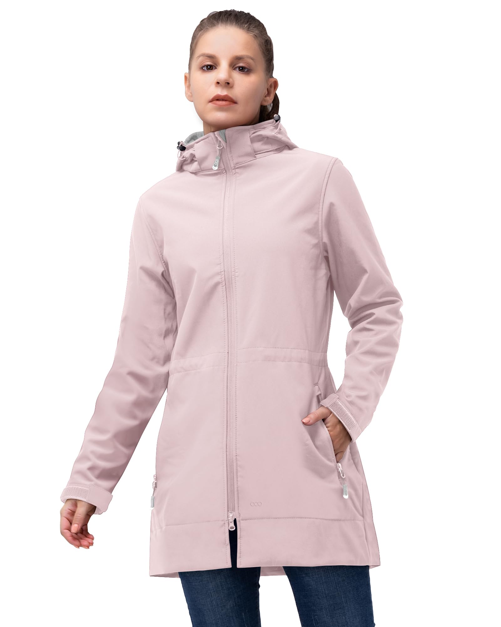 33,000ft Women's Long Softshell Jacket with Hood Fleece Lined Windproof Warm Wat