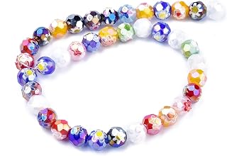 38pcs Handmade Millefiori Glass Faceted Round Beads 10mm AB Color Plated Loose Spacer Beads for DIY Jewelry Making Bracelet Necklace Earrings