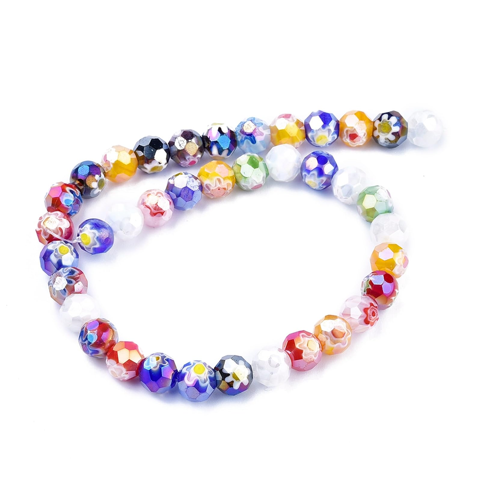 38pcs Handmade Millefiori Glass Faceted Round Beads 10mm AB Color Plated Loose S