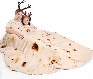 Mermaker Burrito Tortilla Taco Blanket 71 inches for Adult Kids, Realistic Tortilla Throw Blanket Funny Gifts for Women Men Teen Boy Girl, Soft Flannel Food Blanket for Christmas Birthday Gifts-Yellow