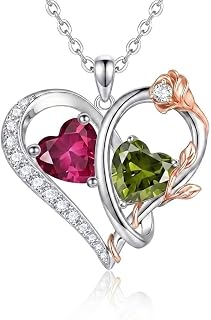 TIGER RIDER Rose Heart Birthstone Necklace 18K White Gold Pendant Gifts