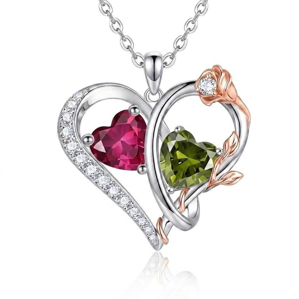 TIGER RIDER Rose Heart Birthstone Necklace 18K White Gold Pendant Gifts