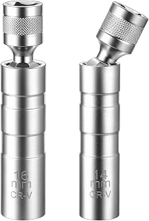 2 x Thin Wall Spark Plug Socket, 14mm 16mm Universal Joint 3/8 inch 12-point Magnetic Swivel Spark Plug Socket Set, Magnetic Spark Plug Wrench Spark Plug Spanner, Car Repair Spark Plug Removal Tools
