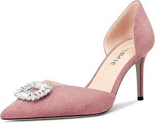 Castamere Women's High Heel Pointed Toe Pumps Two-Piece Slip-on Diamante Crystal Prom Dress 8 CM Heels