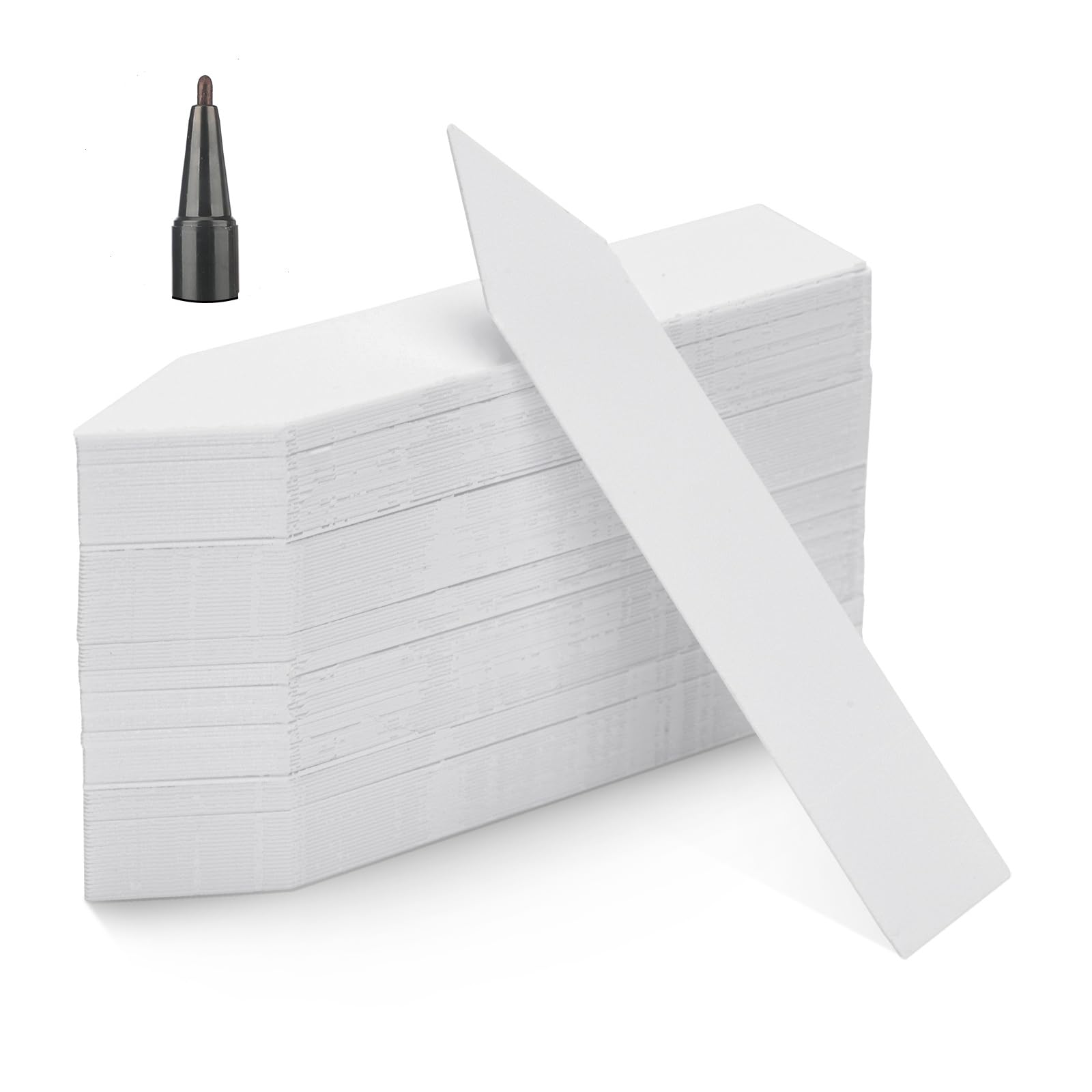 KINGLAKE 100Pcs White Plastic Plant Labels & Markers, 10x2cm, Waterproof, Reusab