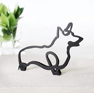 KOLYMAX Dog Minimalist Art Wall Sculpture, Abstract Metal Wire Geometric Line Drawing Art Statue (Corgis)