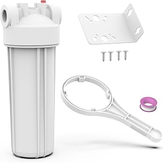 FHW10 Whole House Water Filter Housing Fit 10"x2.5" Sediment etc Filters | Pre-Filtration System for Home Well and City Water, 3/4" NPT Port, Pressure Release
