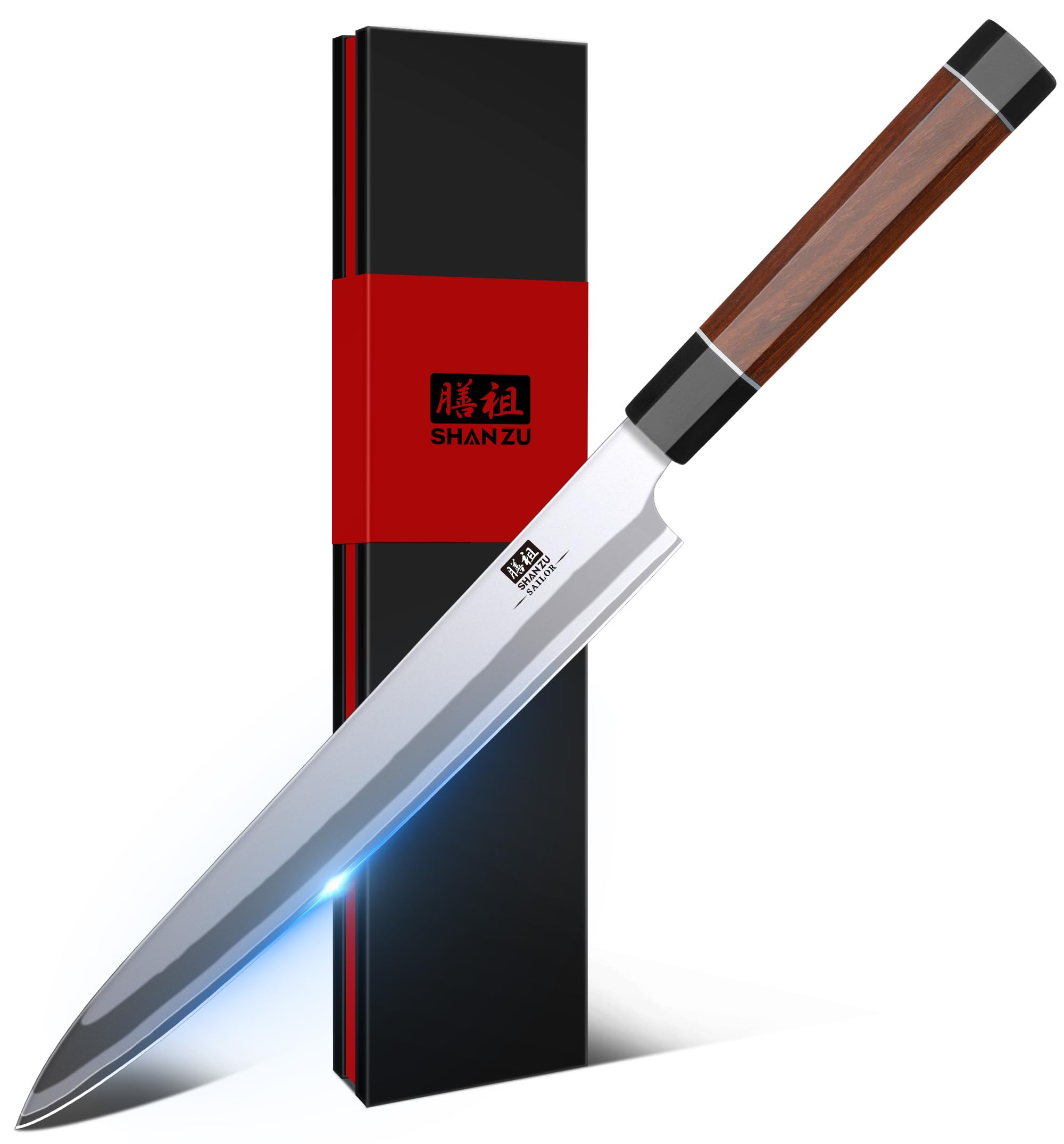 SHAN ZU 10 Inch Japanese Sushi Knife, 9 Layers 10Cr15MoV High Carbon Steel