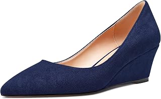 Aachcol Women's Wedge Heel Pumps Medium Heel Lace Toe Cap Slip-on Dress Shoes Wedding Party 5cm