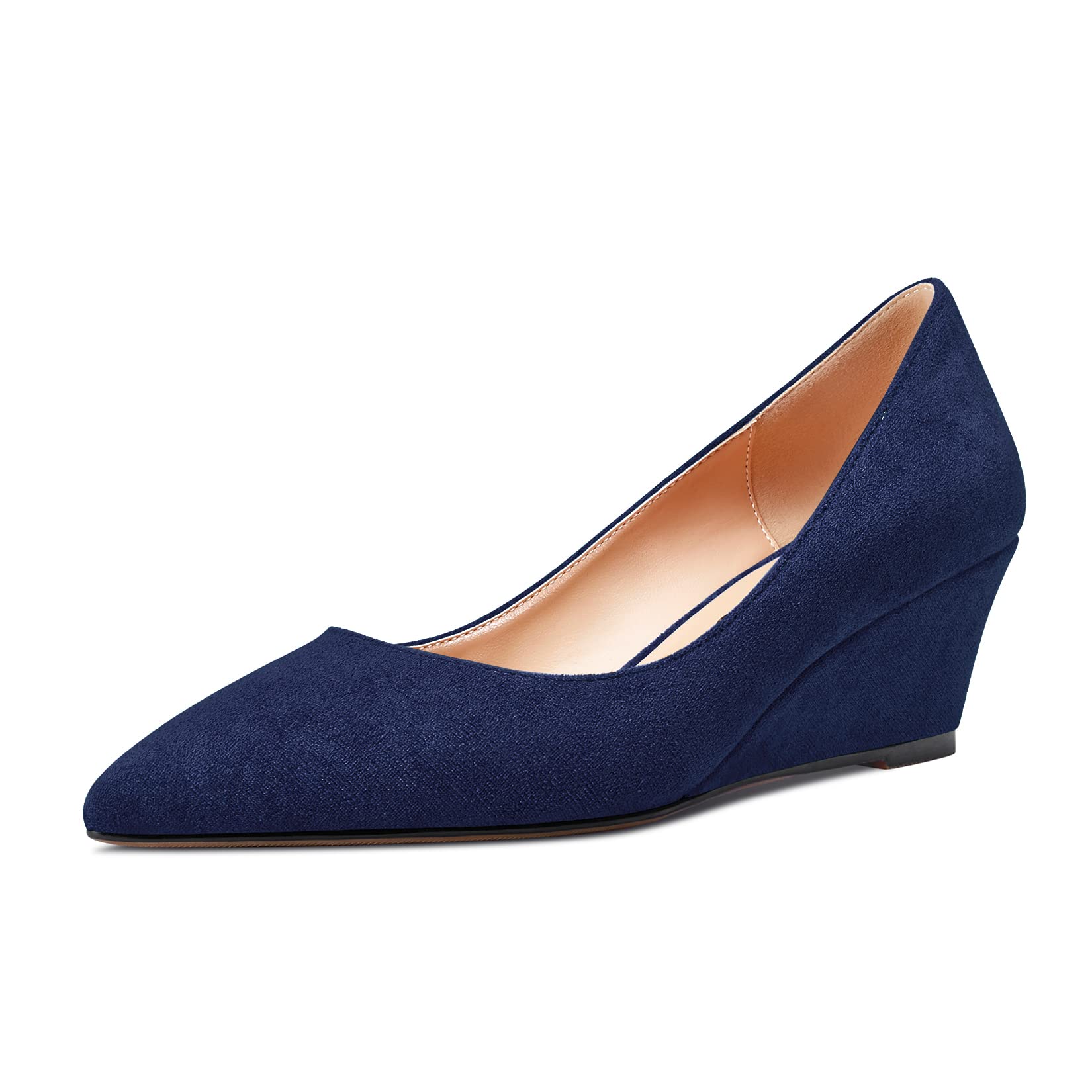 Aachcol Women's Wedge Heel Pumps Medium Heel Lace Toe Cap Slip-on Dress Shoes We